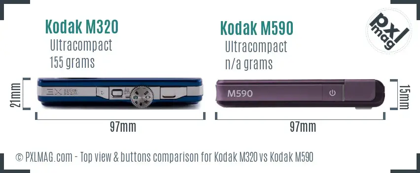 Kodak M320 vs Kodak M590 top view buttons comparison