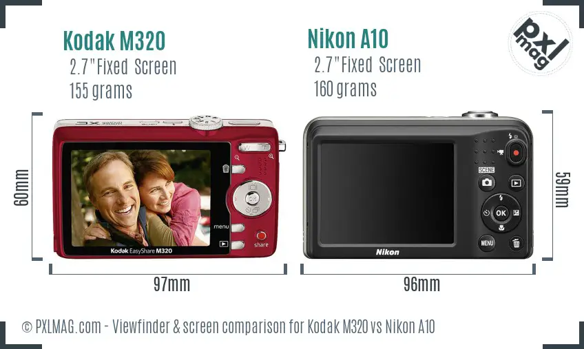 Kodak M320 vs Nikon A10 Screen and Viewfinder comparison