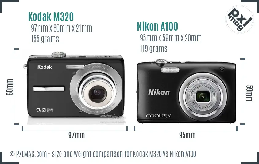 Kodak M320 vs Nikon A100 size comparison Kodak M320 vs Nikon A100 size comparison