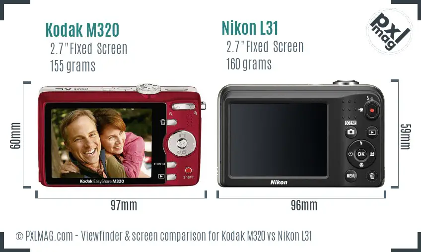 Kodak M320 vs Nikon L31 Screen and Viewfinder comparison