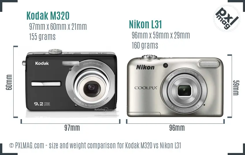 Kodak M320 vs Nikon L31 size comparison