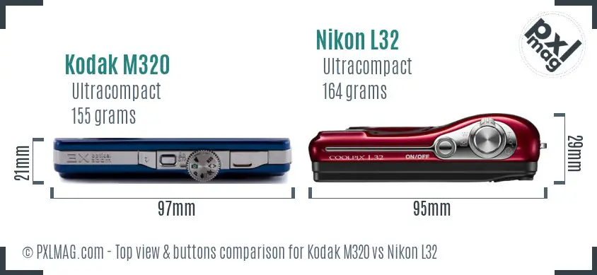 Kodak M320 vs Nikon L32 top view buttons comparison