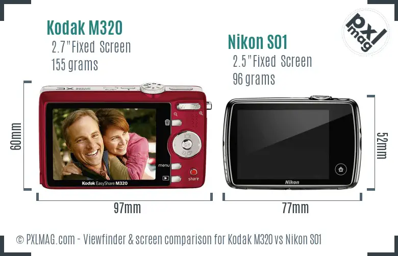 Kodak M320 vs Nikon S01 Screen and Viewfinder comparison Kodak M320 vs Nikon S01 Screen and Viewfinder comparison