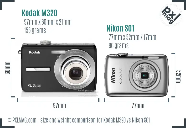 Kodak M320 vs Nikon S01 size comparison Kodak M320 vs Nikon S01 size comparison