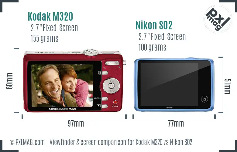 Kodak M320 vs Nikon S02 Screen and Viewfinder comparison
