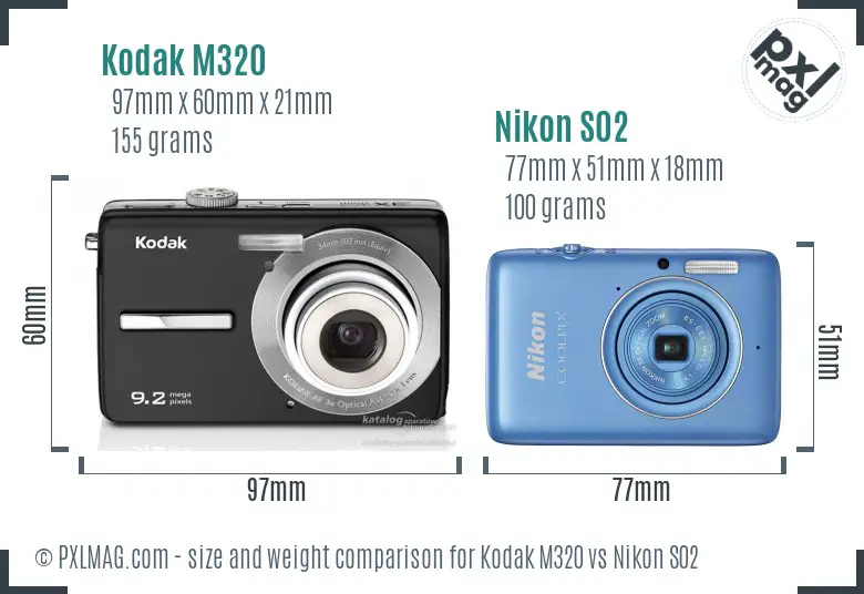 Kodak M320 vs Nikon S02 size comparison