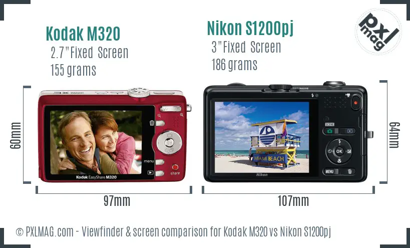 Kodak M320 vs Nikon S1200pj Screen and Viewfinder comparison