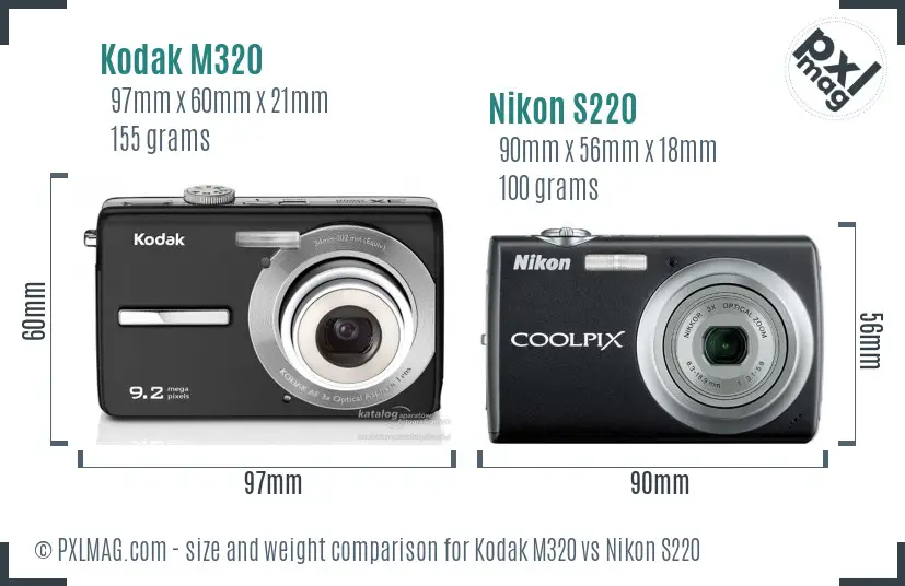 Kodak M320 vs Nikon S220 size comparison