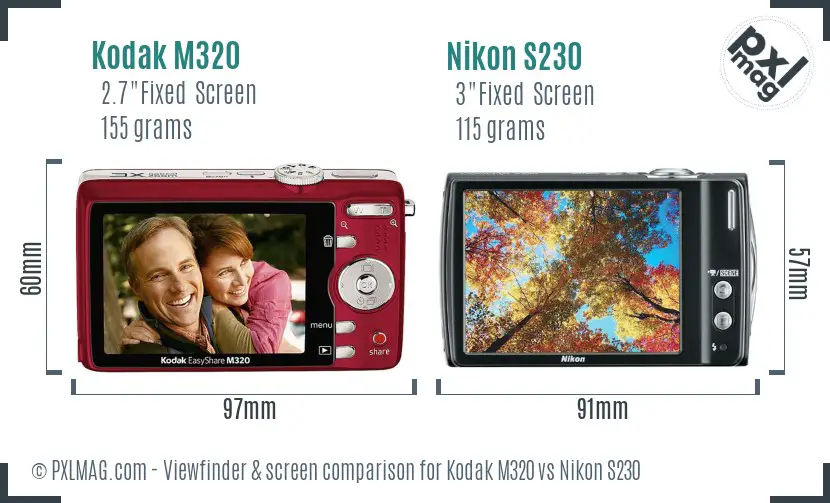 Kodak M320 vs Nikon S230 Screen and Viewfinder comparison Kodak M320 vs Nikon S230 Screen and Viewfinder comparison