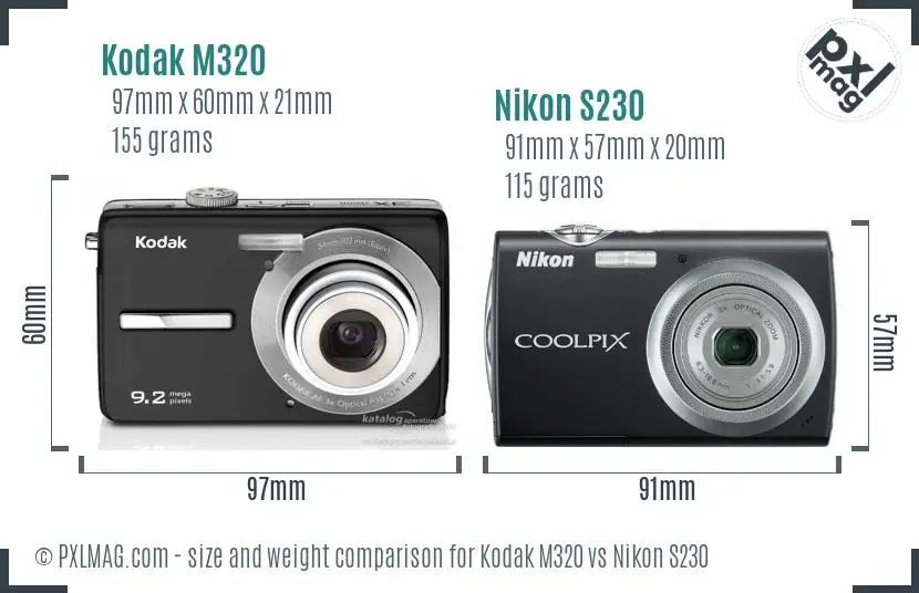 Kodak M320 vs Nikon S230 size comparison Kodak M320 vs Nikon S230 size comparison