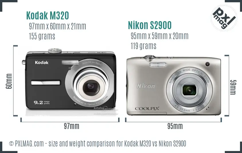 Kodak M320 vs Nikon S2900 size comparison