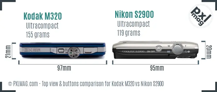Kodak M320 vs Nikon S2900 top view buttons comparison