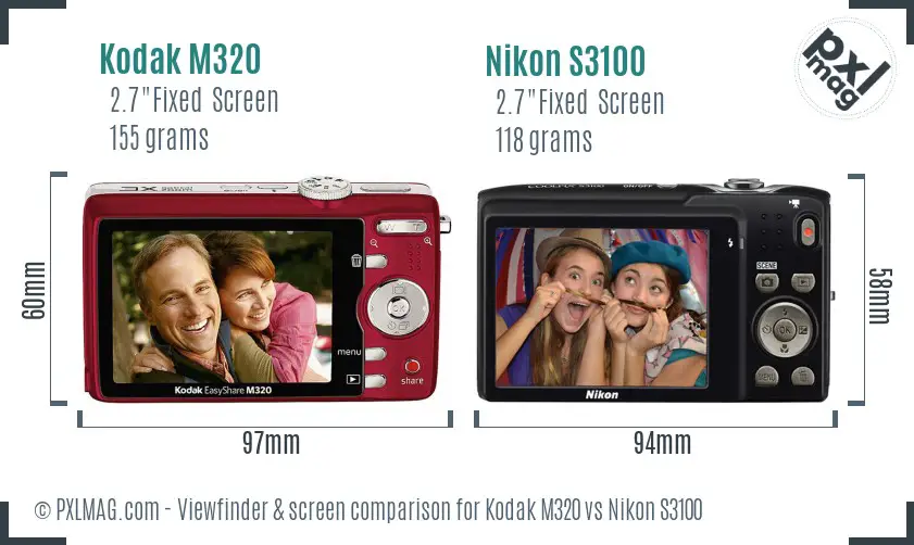 Kodak M320 vs Nikon S3100 Screen and Viewfinder comparison