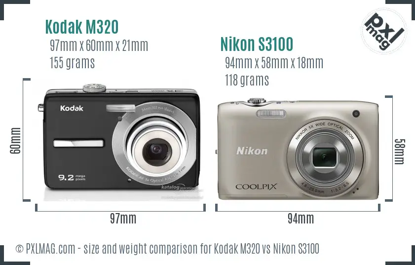 Kodak M320 vs Nikon S3100 size comparison