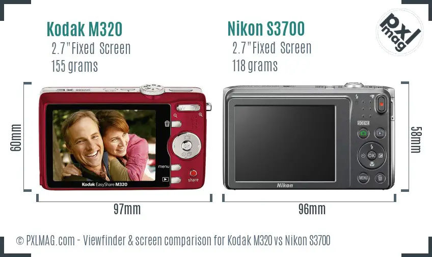 Kodak M320 vs Nikon S3700 Screen and Viewfinder comparison