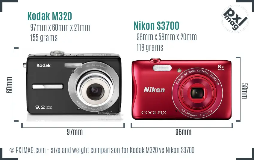 Kodak M320 vs Nikon S3700 size comparison