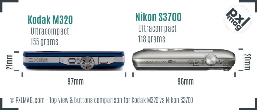 Kodak M320 vs Nikon S3700 top view buttons comparison