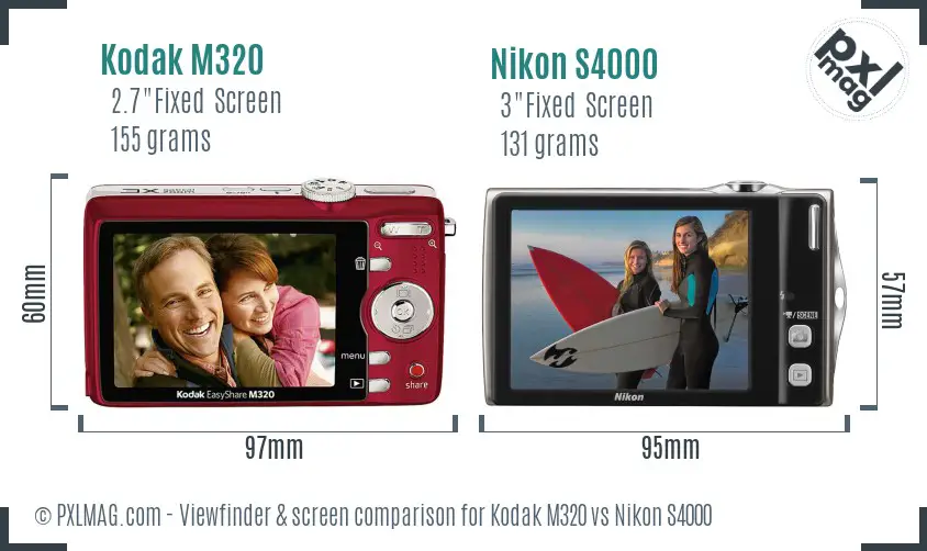 Kodak M320 vs Nikon S4000 Screen and Viewfinder comparison