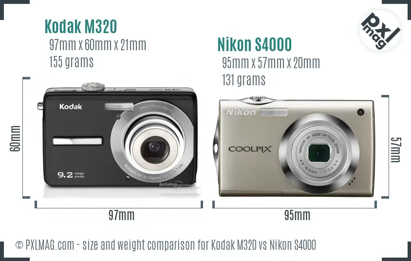 Kodak M320 vs Nikon S4000 size comparison