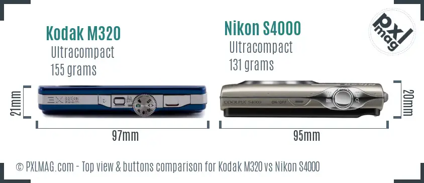 Kodak M320 vs Nikon S4000 top view buttons comparison