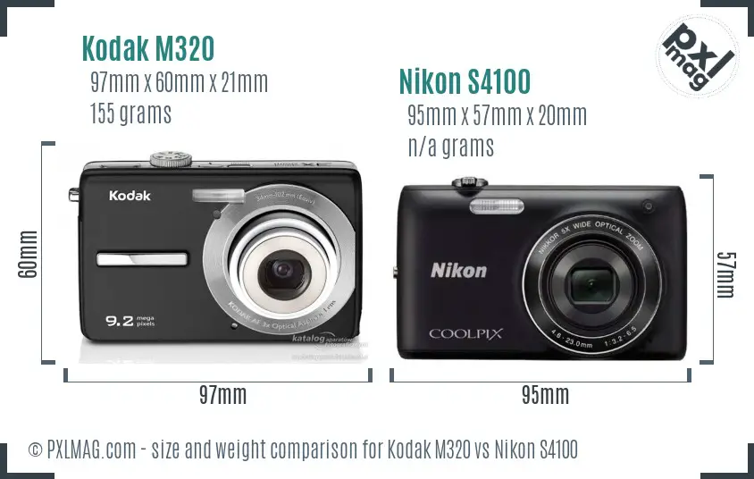 Kodak M320 vs Nikon S4100 size comparison Kodak M320 vs Nikon S4100 size comparison