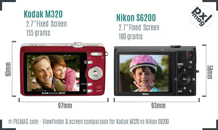Kodak M320 vs Nikon S6200 Screen and Viewfinder comparison