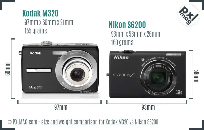 Kodak M320 vs Nikon S6200 size comparison