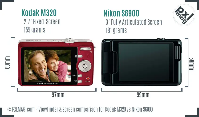 Kodak M320 vs Nikon S6900 Screen and Viewfinder comparison