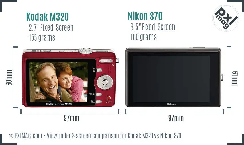 Kodak M320 vs Nikon S70 Screen and Viewfinder comparison