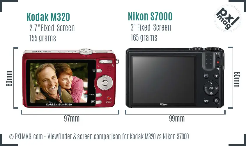 Kodak M320 vs Nikon S7000 Screen and Viewfinder comparison