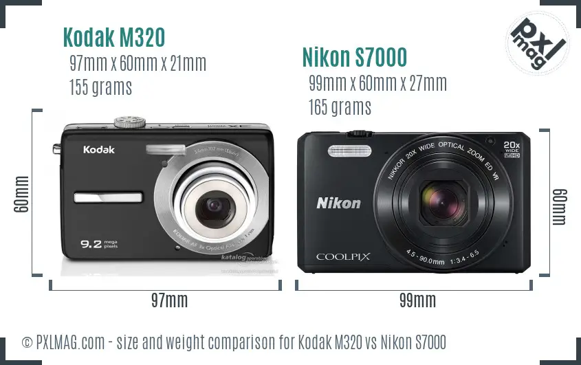 Kodak M320 vs Nikon S7000 size comparison
