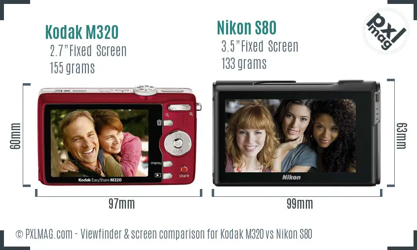 Kodak M320 vs Nikon S80 Screen and Viewfinder comparison