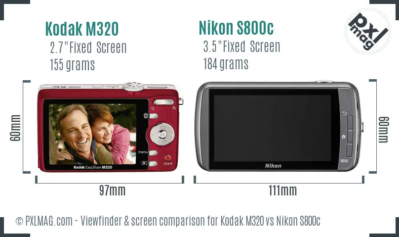 Kodak M320 vs Nikon S800c Screen and Viewfinder comparison