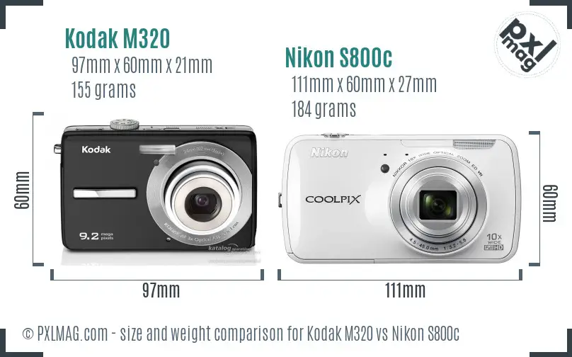 Kodak M320 vs Nikon S800c size comparison