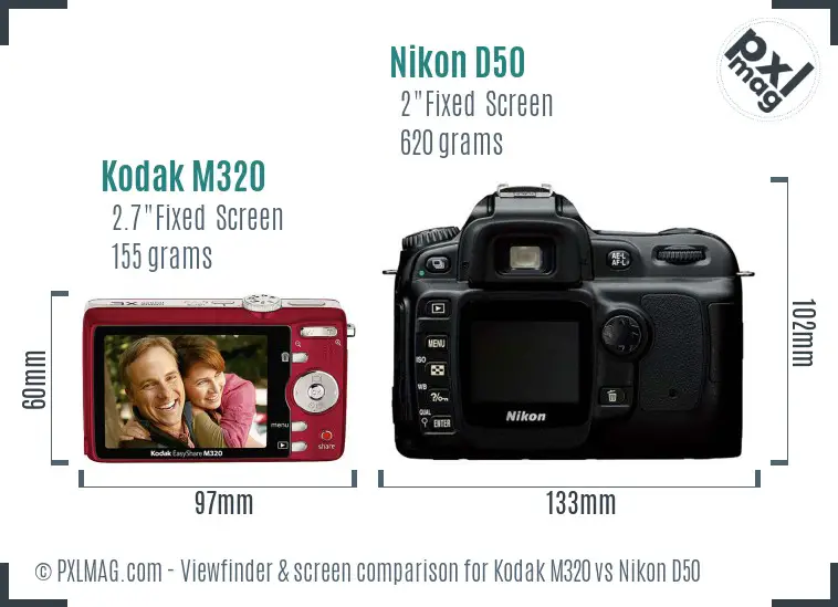 Kodak M320 vs Nikon D50 Screen and Viewfinder comparison