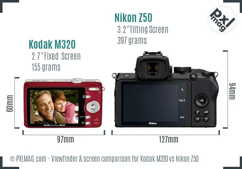 Kodak M320 vs Nikon Z50 Screen and Viewfinder comparison