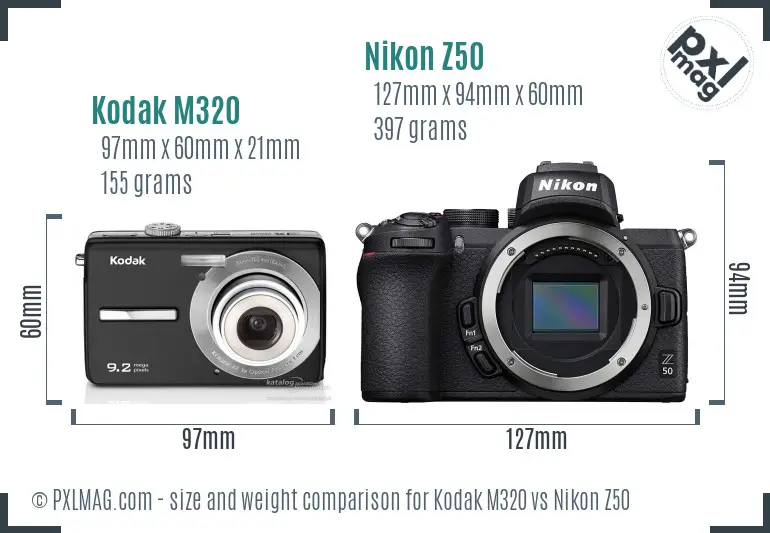 Kodak M320 vs Nikon Z50 size comparison