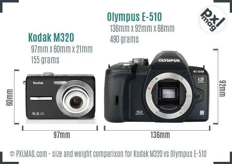 Kodak M320 vs Olympus E-510 size comparison Kodak M320 vs Olympus E-510 size comparison