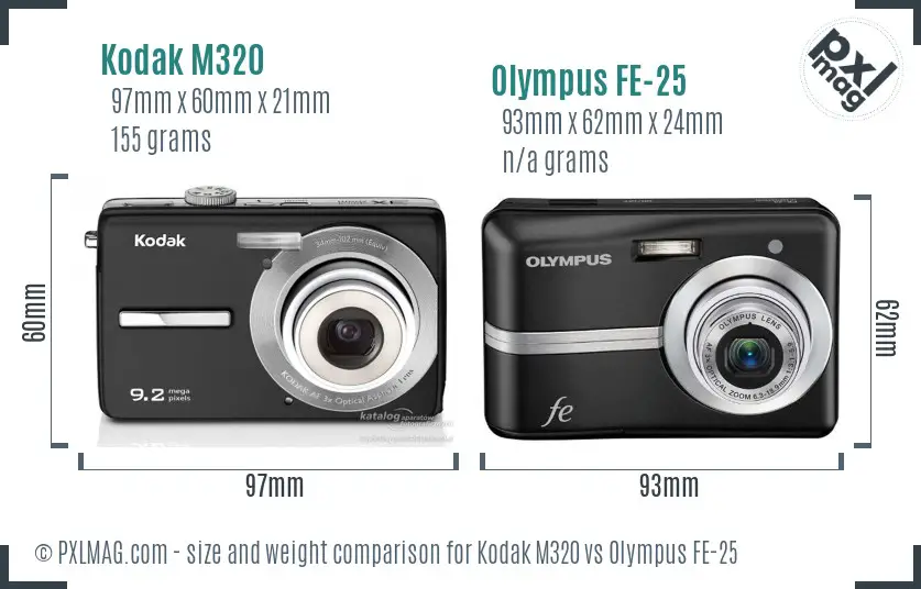 Kodak M320 vs Olympus FE-25 size comparison