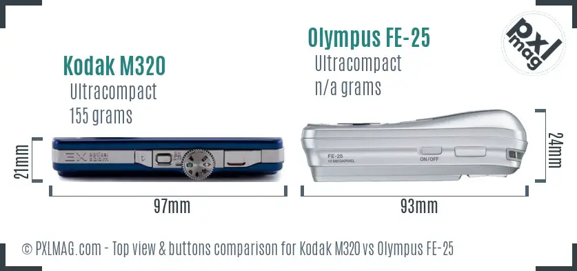 Kodak M320 vs Olympus FE-25 top view buttons comparison