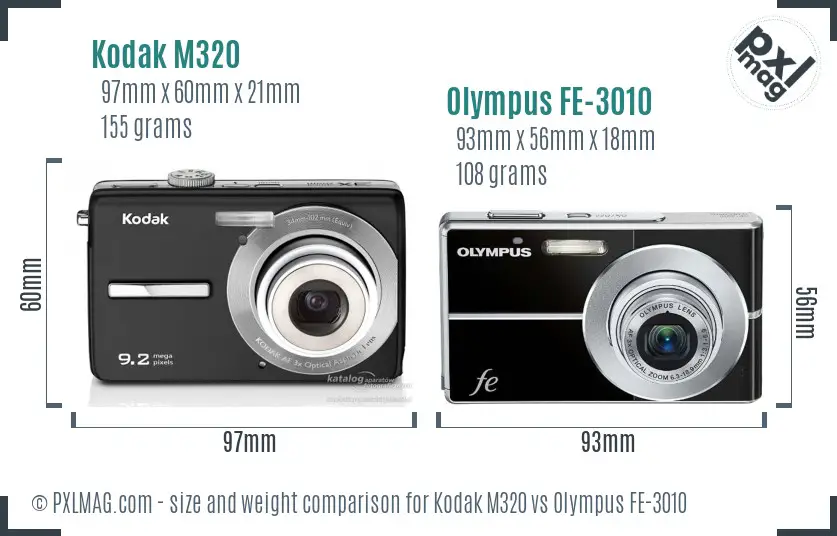 Kodak M320 vs Olympus FE-3010 size comparison