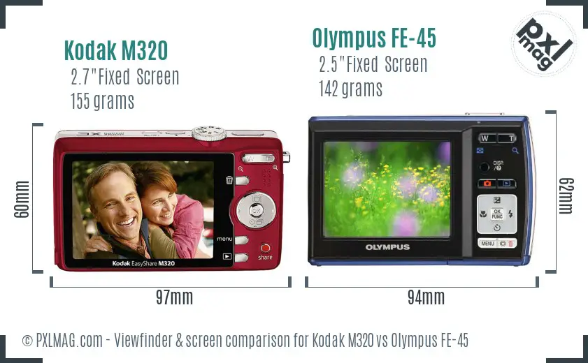 Kodak M320 vs Olympus FE-45 Screen and Viewfinder comparison