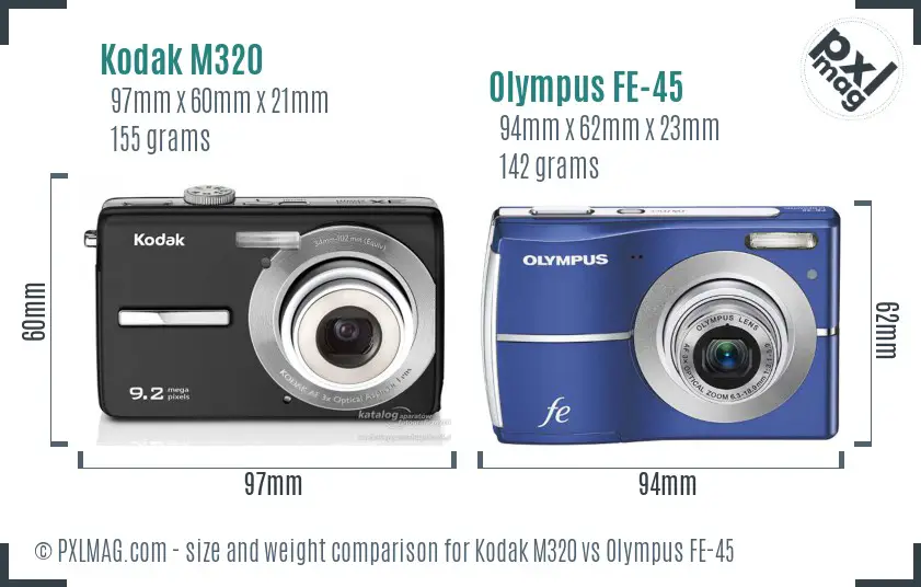 Kodak M320 vs Olympus FE-45 size comparison