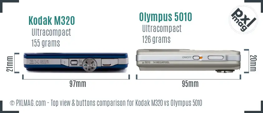 Kodak M320 vs Olympus 5010 top view buttons comparison