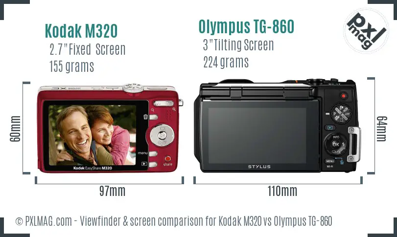 Kodak M320 vs Olympus TG-860 Screen and Viewfinder comparison