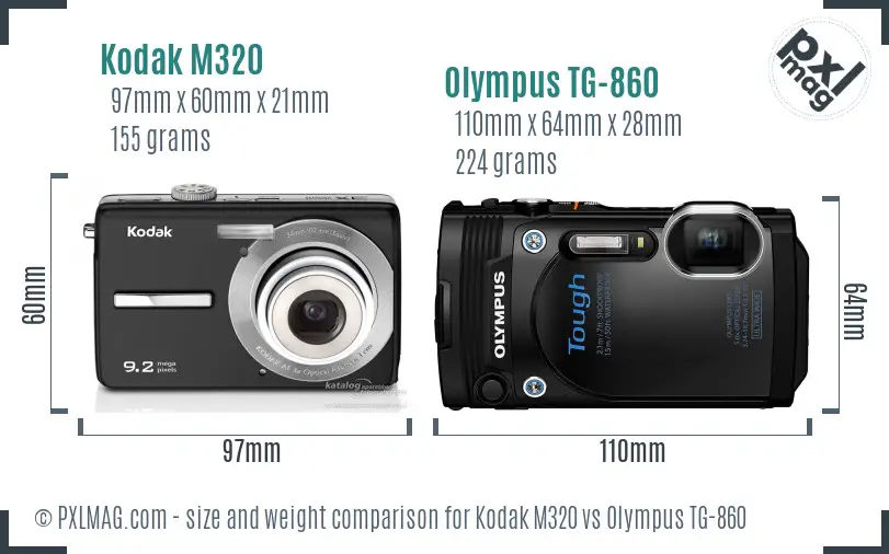 Kodak M320 vs Olympus TG-860 size comparison
