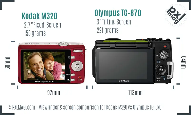Kodak M320 vs Olympus TG-870 Screen and Viewfinder comparison