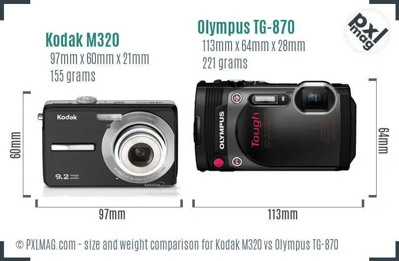 Kodak M320 vs Olympus TG-870 size comparison