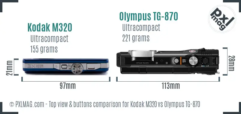 Kodak M320 vs Olympus TG-870 top view buttons comparison