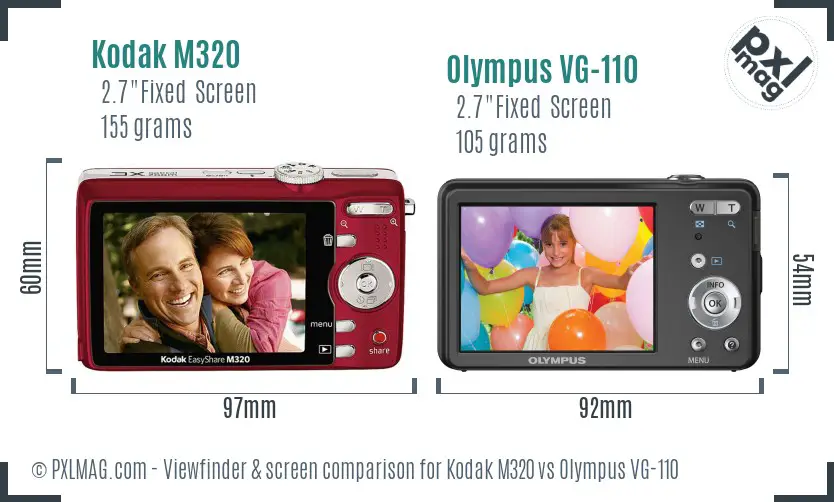 Kodak M320 vs Olympus VG-110 Screen and Viewfinder comparison